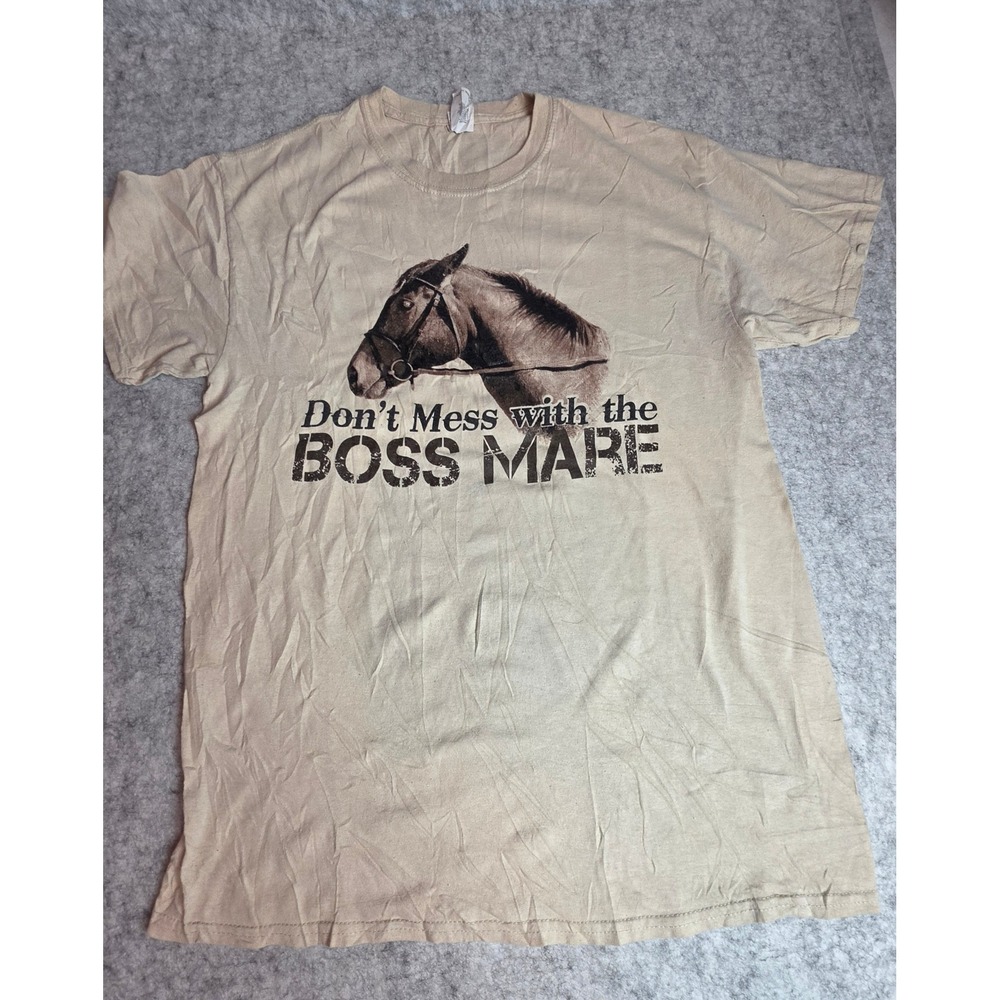 Boss Mare Horse Graphic T-Shirt Tan Equestrian Short Sleeve Tee Medium